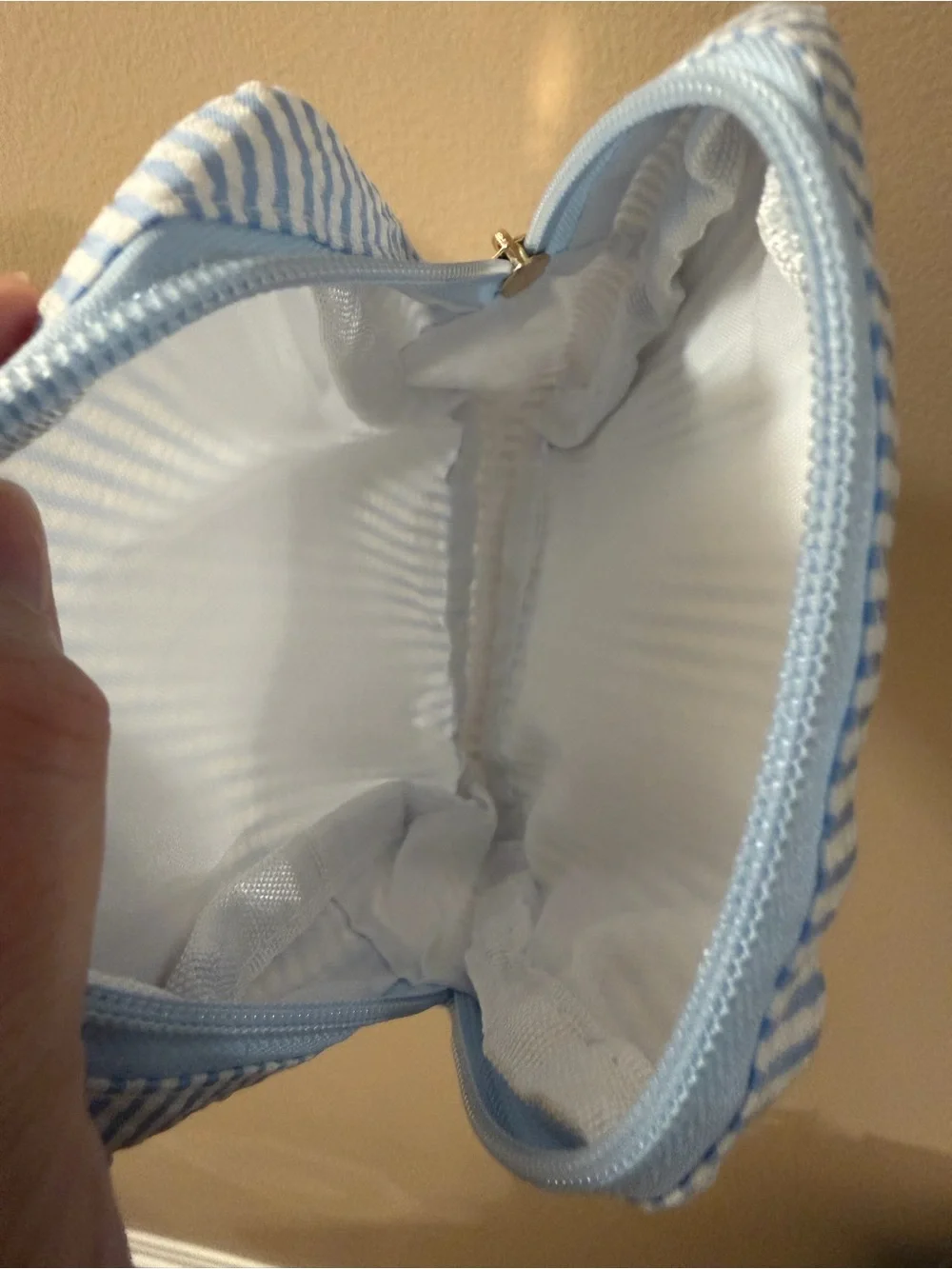 Small Blue and White Striped Cosmetic Pouch - Unbranded